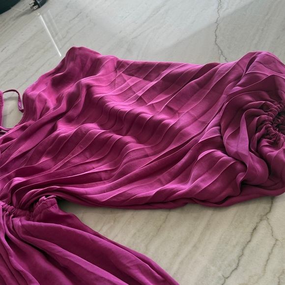 Free People Fuchsia Pleated Long Sleeve V-Neck Mini Dress size XS - Picture 6 of 6